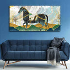 Premium Wall Painting of Horse and Golden trees with Colored Mountains DECORMANTRA
