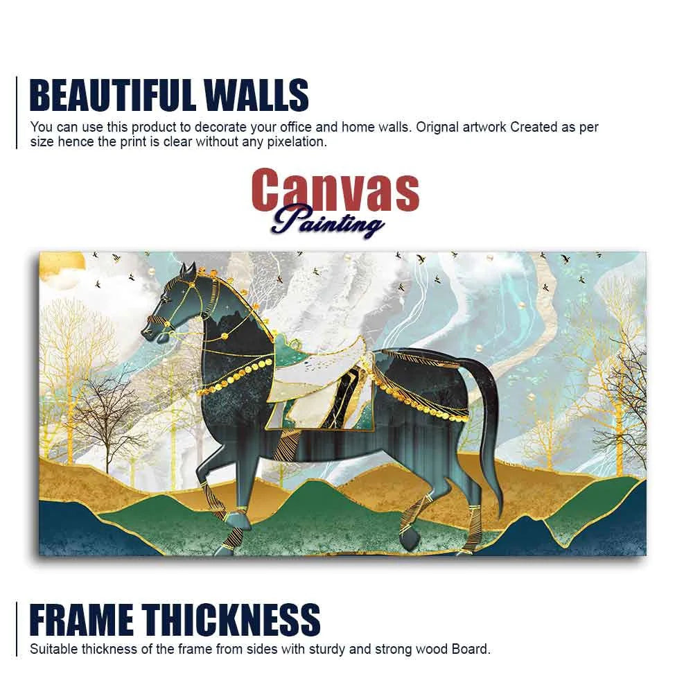 Premium Wall Painting of Horse and Golden trees with Colored Mountains DECORMANTRA