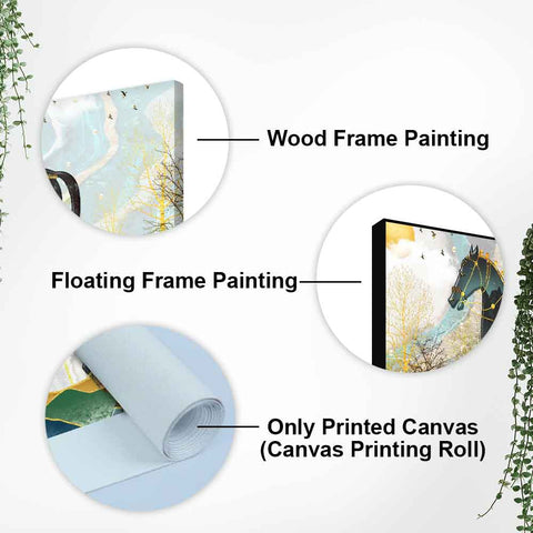 Premium Wall Painting of Horse and Golden trees with Colored Mountains