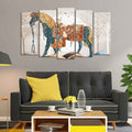 Premium Wall Painting of Patterned Horse of Five Pieces DECORMANTRA