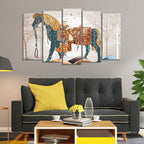 Premium Wall Painting of Patterned Horse of Five Pieces DECORMANTRA