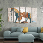 Premium Wall Painting of Patterned Horse of Five Pieces DECORMANTRA