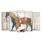 Premium Wall Painting of Patterned Horse of Five Pieces DECORMANTRA