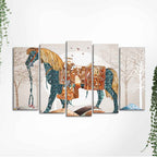 Premium Wall Painting of Patterned Horse of Five Pieces DECORMANTRA