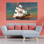 Premium Wall Painting of Ship on the Ocean Five Pieces DECORMANTRA