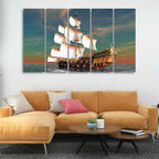 Premium Wall Painting of Ship on the Ocean Five Pieces DECORMANTRA