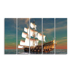 Premium Wall Painting of Ship on the Ocean Five Pieces DECORMANTRA