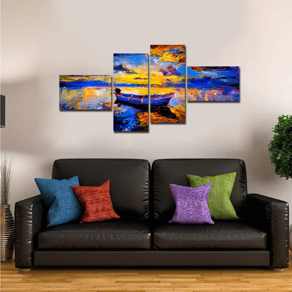 Premium Wall Painting of Sky Sunset and Boat on the Water DECORMANTRA