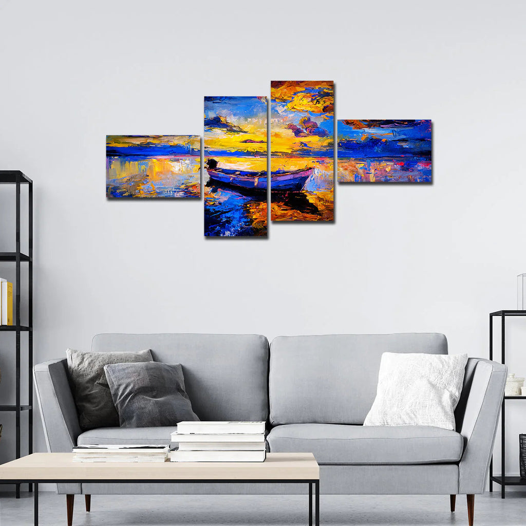 Premium Wall Painting of Sky Sunset and Boat on the Water DECORMANTRA