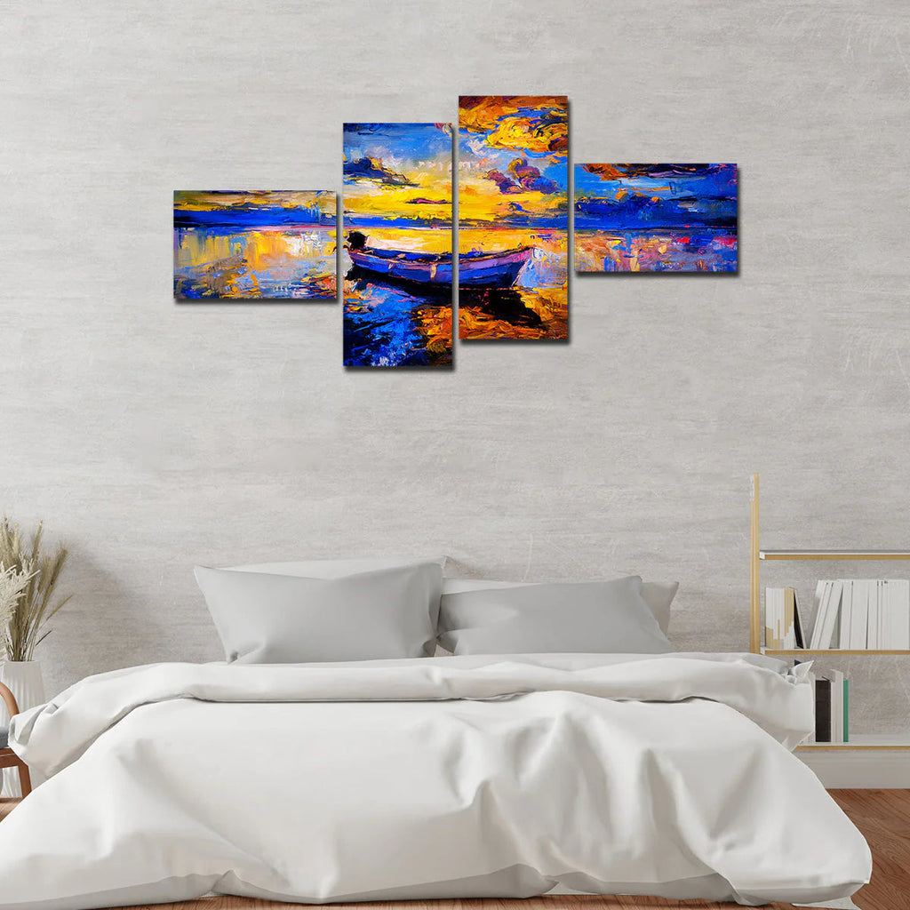 Premium Wall Painting of Sky Sunset and Boat on the Water DECORMANTRA