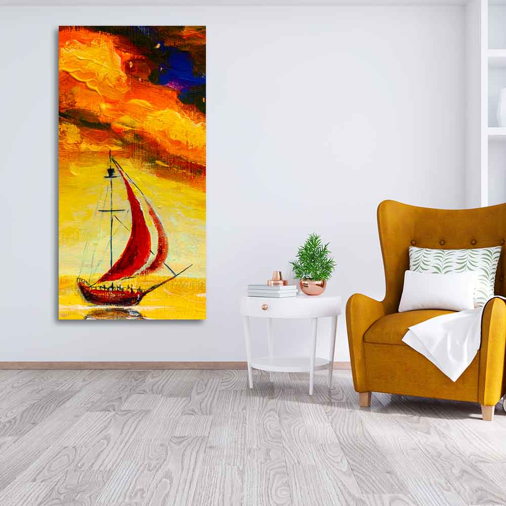Premium Wall Painting of The Sailing Boat in Sea DECORMANTRA