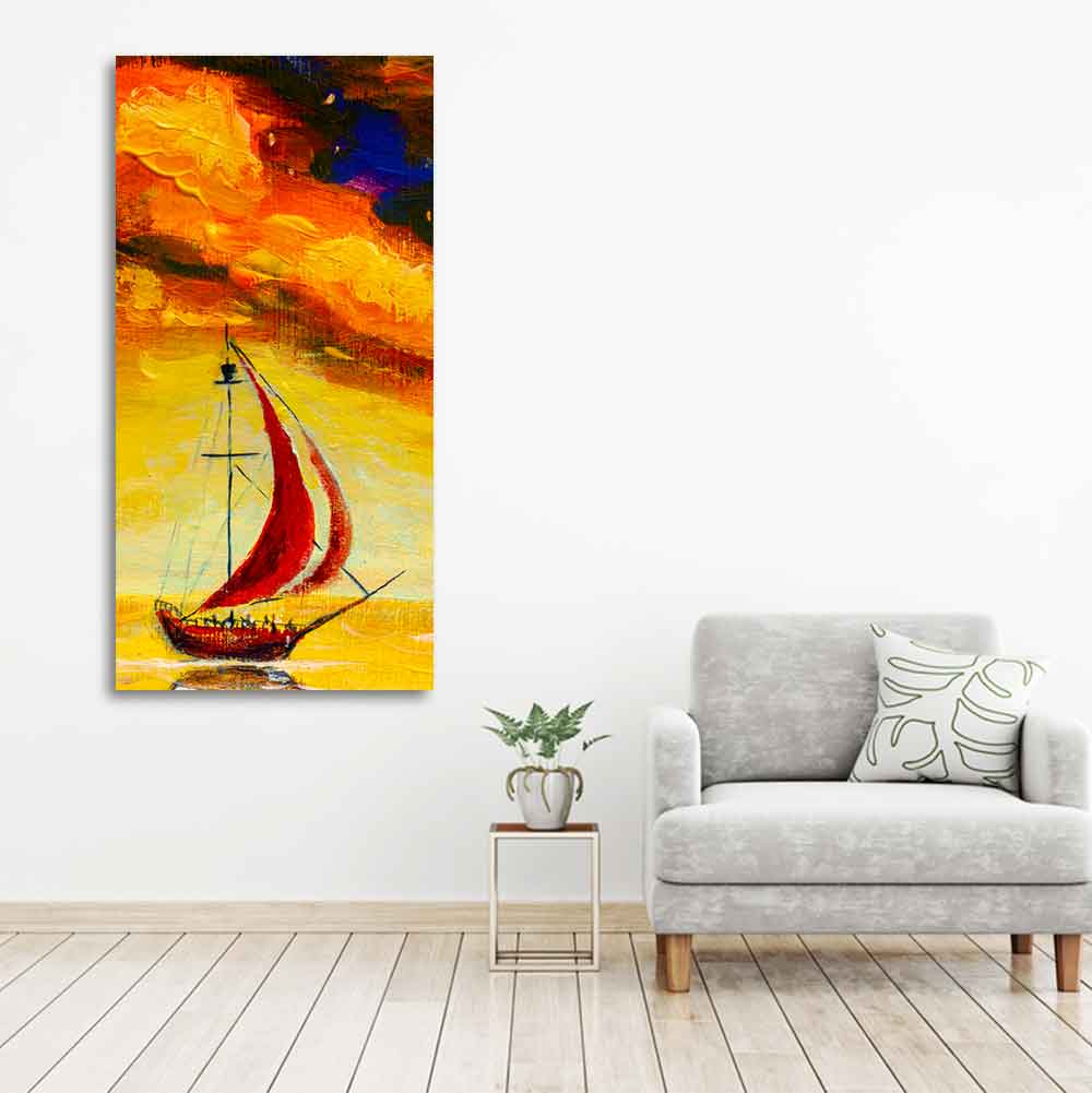 Premium Wall Painting of The Sailing Boat in Sea DECORMANTRA