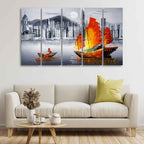 Premium Wall Painting of Victoria Harbor, Hong Kong Set of Five DECORMANTRA