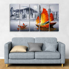 Premium Wall Painting of Victoria Harbor, Hong Kong Set of Five DECORMANTRA