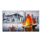 Premium Wall Painting of Victoria Harbor, Hong Kong Set of Five DECORMANTRA