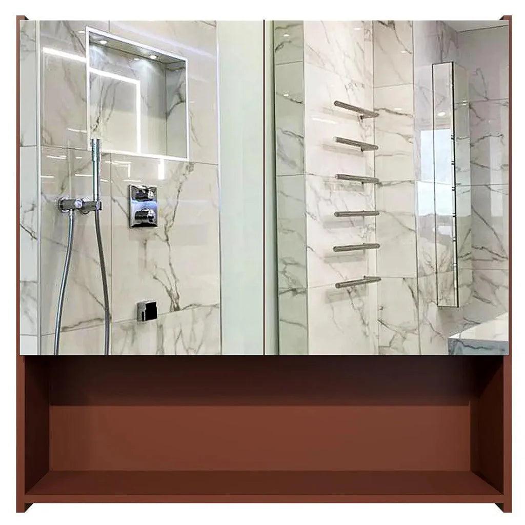 Premium Wooden Bathroom Organizer Cabinet with Mirror & 4 Spacious Shelves with Brown Finish - Decor Mantra 