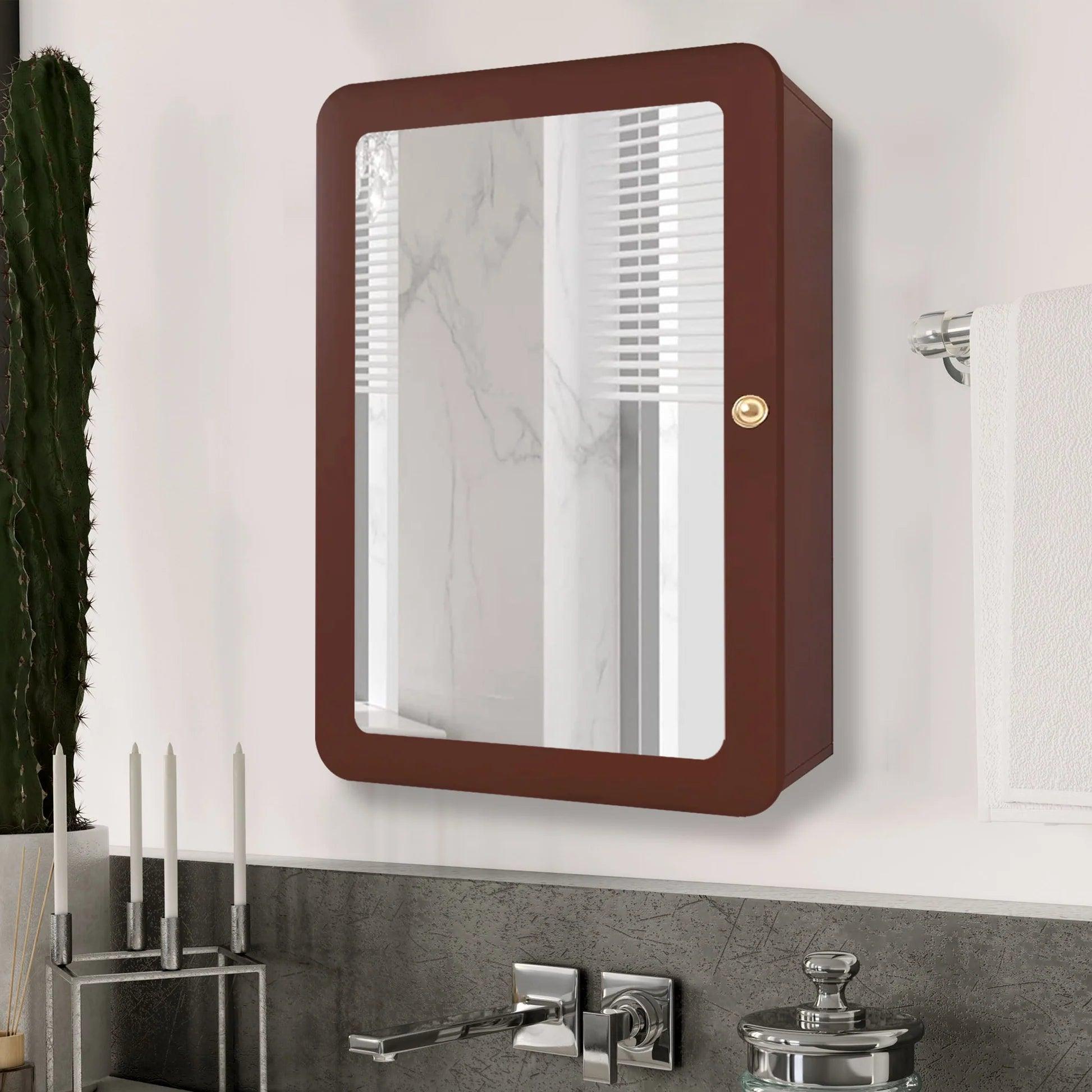 Premium Wooden Brown Bathroom Cabinet with Mirror & 7 Spacious Shelves - Decor Mantra 