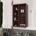 Premium Wooden Brown Bathroom Cabinet with Mirror & 7 Spacious Shelves - Decor Mantra 