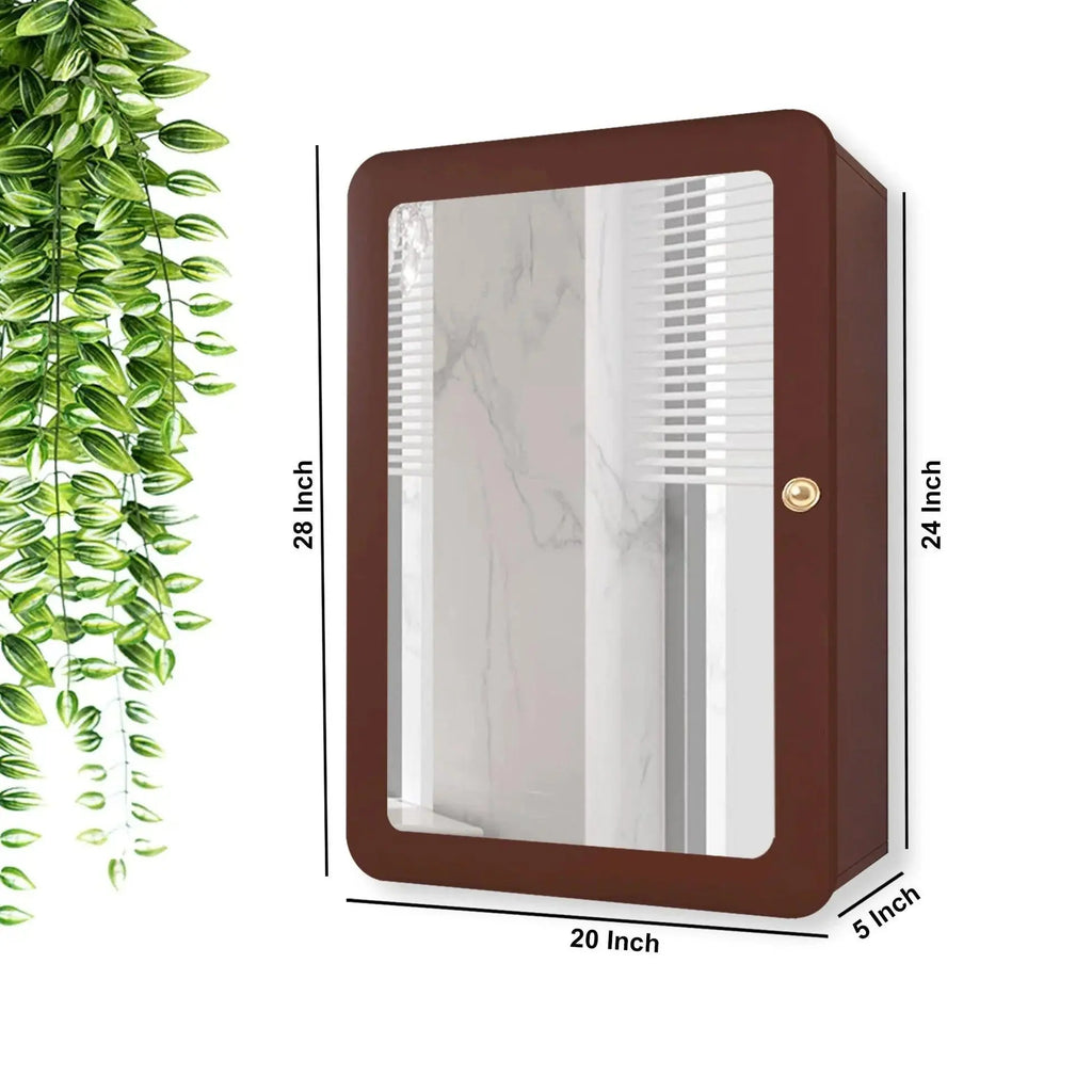 Premium Wooden Brown Bathroom Cabinet with Mirror & 7 Spacious Shelves - Decor Mantra 