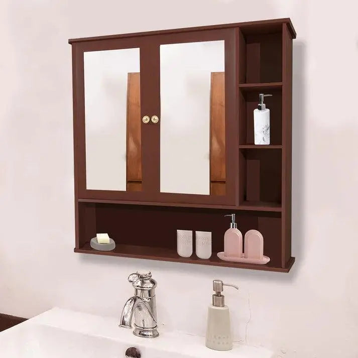 Premium Wooden White Bathroom Cabinet with Mirror & 7 Spacious Shelves - Decor Mantra 