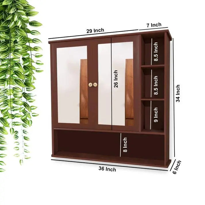 Premium Wooden White Bathroom Cabinet with Mirror & 7 Spacious Shelves - Decor Mantra 
