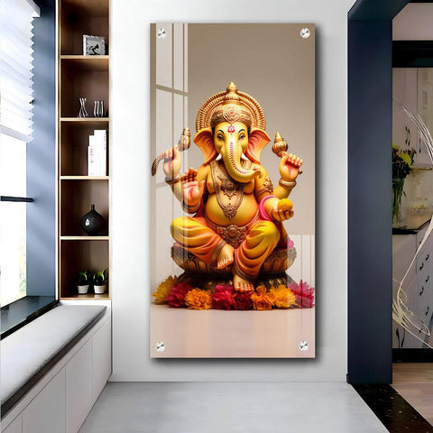 Artistic Lord Ganpati Vertical Wall Art in Premium Acrylic - Decor Mantra 