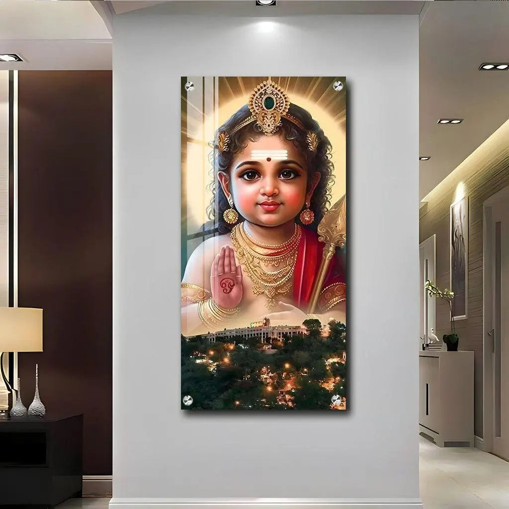 Elegant Lord Muruga Vertical Wall Art in Premium Acrylic - Decor Mantra 