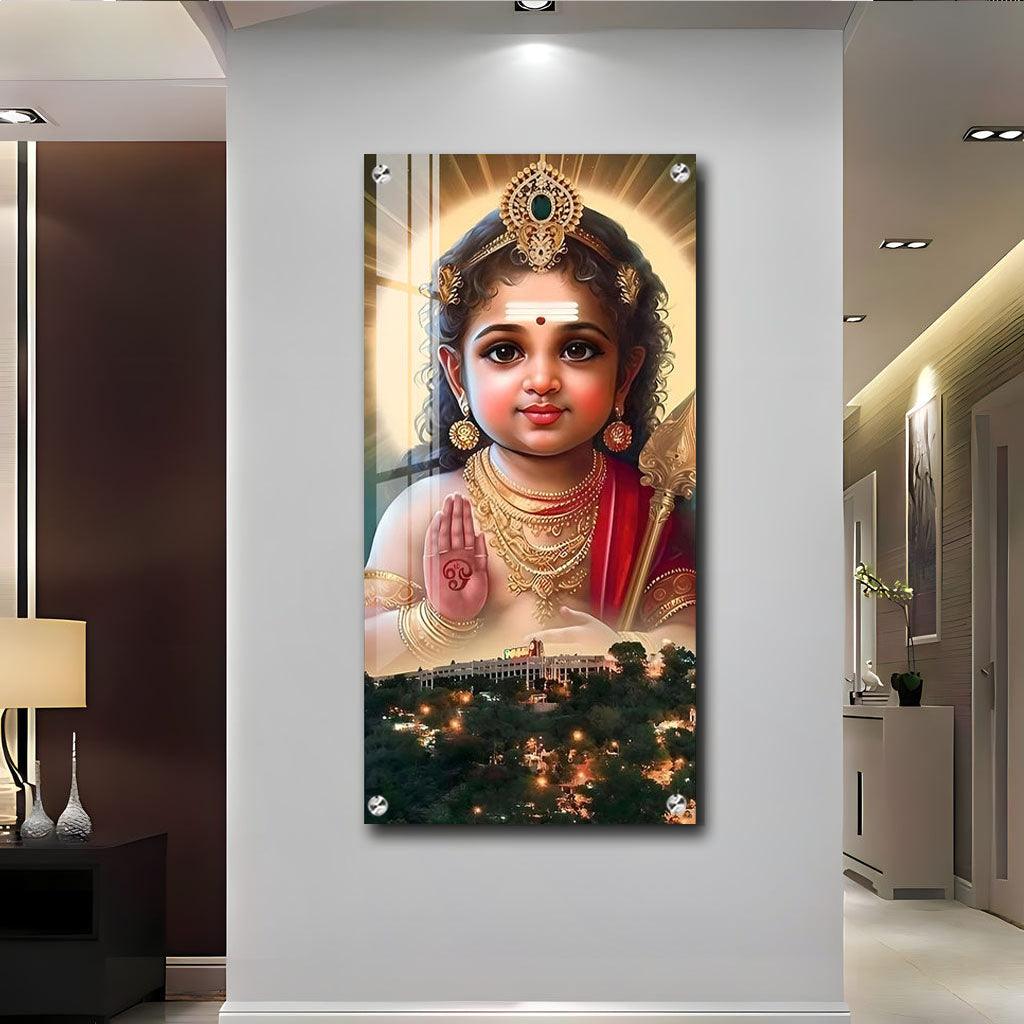 Elegant Lord Muruga Vertical Wall Art in Premium Acrylic - Decor Mantra 