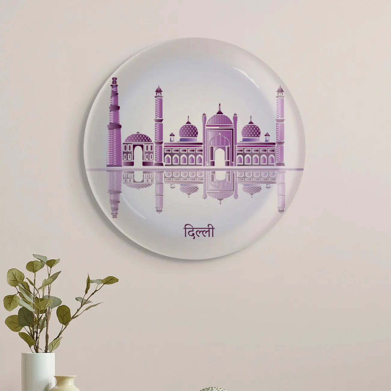 Urban Dreamscapes: Cityscape Delhi Artistry porcelain plate - Harshita Craft