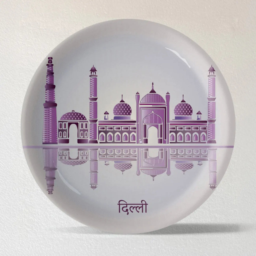 Urban Dreamscapes: Cityscape Delhi Artistry porcelain plate - Harshita Craft
