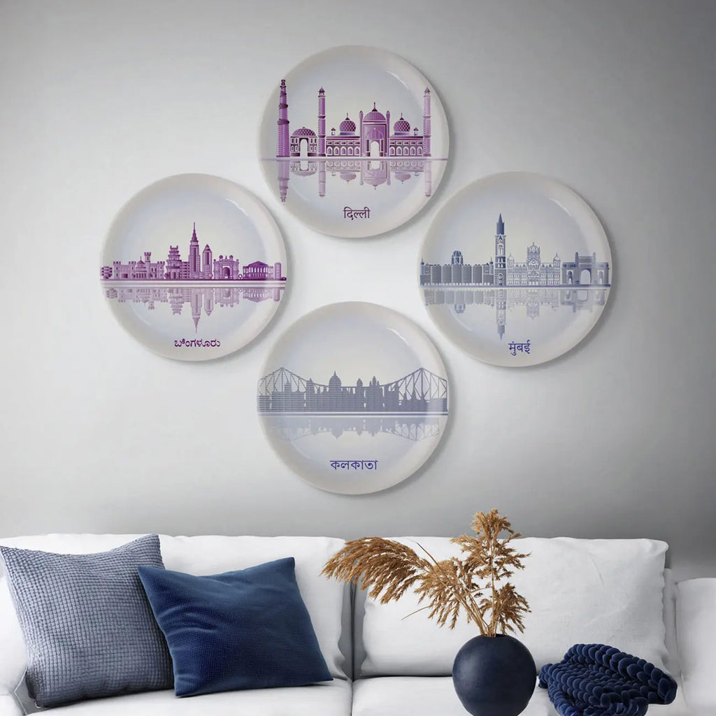 Urban Dreamscapes: Cityscape Delhi Artistry porcelain plate - Harshita Craft