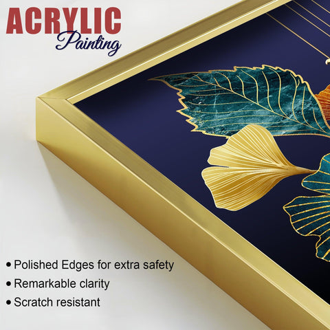 Beautiful Golden Leaves Acrylic Floating Wall Painting Set of 2 - Decor Mantra 