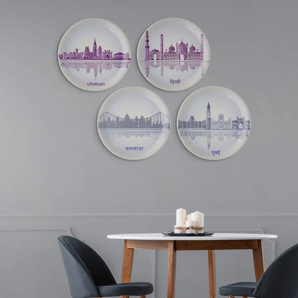 Urban Dreamscapes: Cityscape Delhi Artistry porcelain plate - Harshita Craft