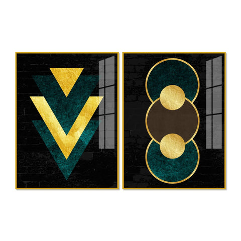 Modern Artistic Geometric Shapes Acrylic Floating Wall Painting Set Of 2 - Decor Mantra 