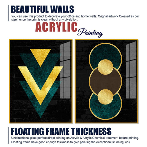 Modern Artistic Geometric Shapes Acrylic Floating Wall Painting Set Of 2 - Decor Mantra 