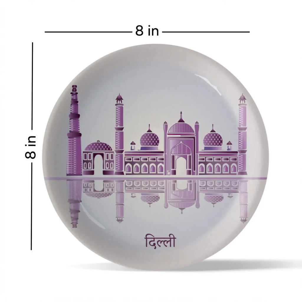 Urban Dreamscapes: Cityscape Delhi Artistry porcelain plate - Harshita Craft