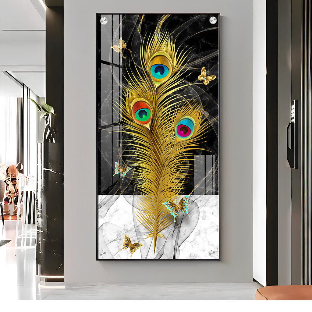 Elegant Krishna Mor Pankh Acrylic Vertical Wall Art - Decor Mantra 