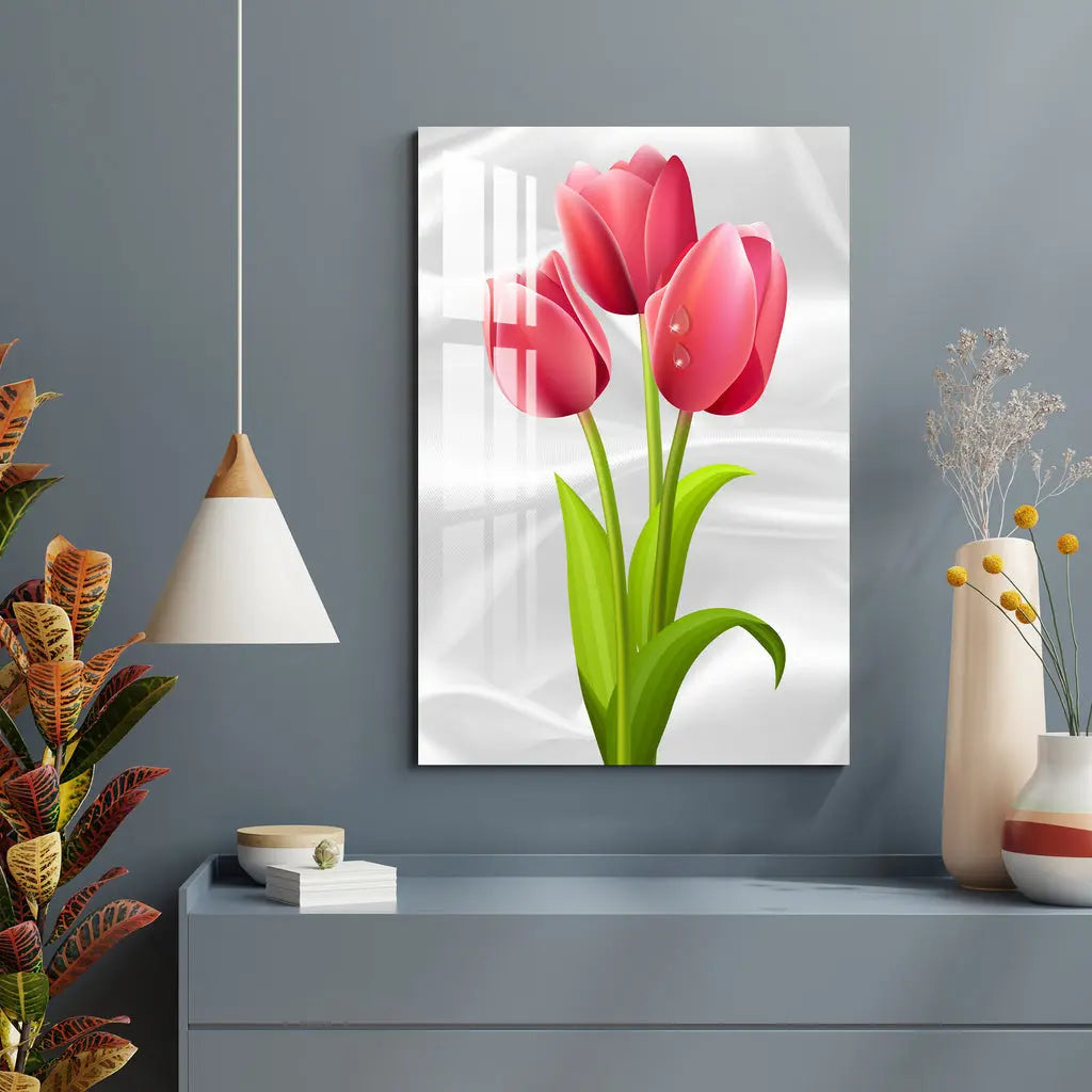 Red Tulips Acrylic Wall Art DECORMANTRA