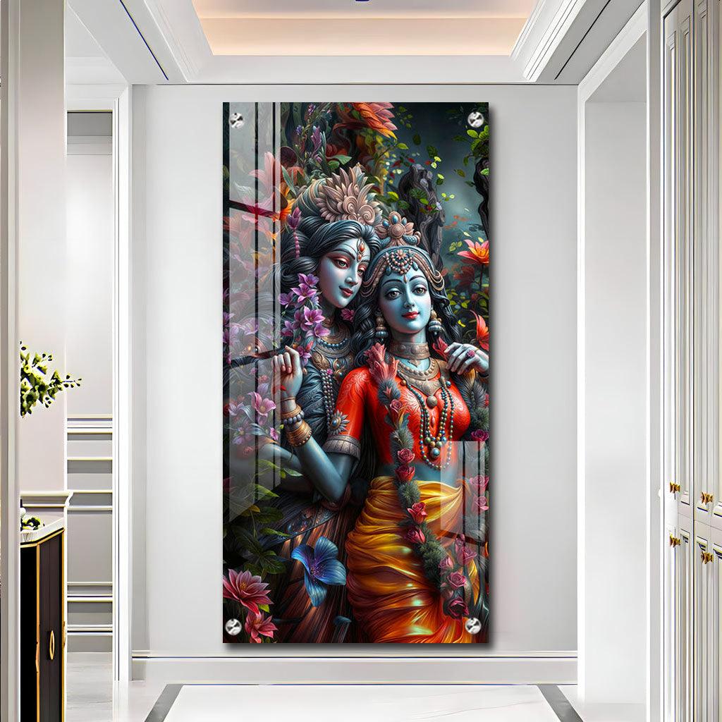 Luxurious Radha Krishna Love Vertical Wall Art in Premium Acrylic - Decor Mantra 