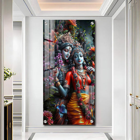 Luxurious Radha Krishna Love Vertical Wall Art in Premium Acrylic - Decor Mantra 