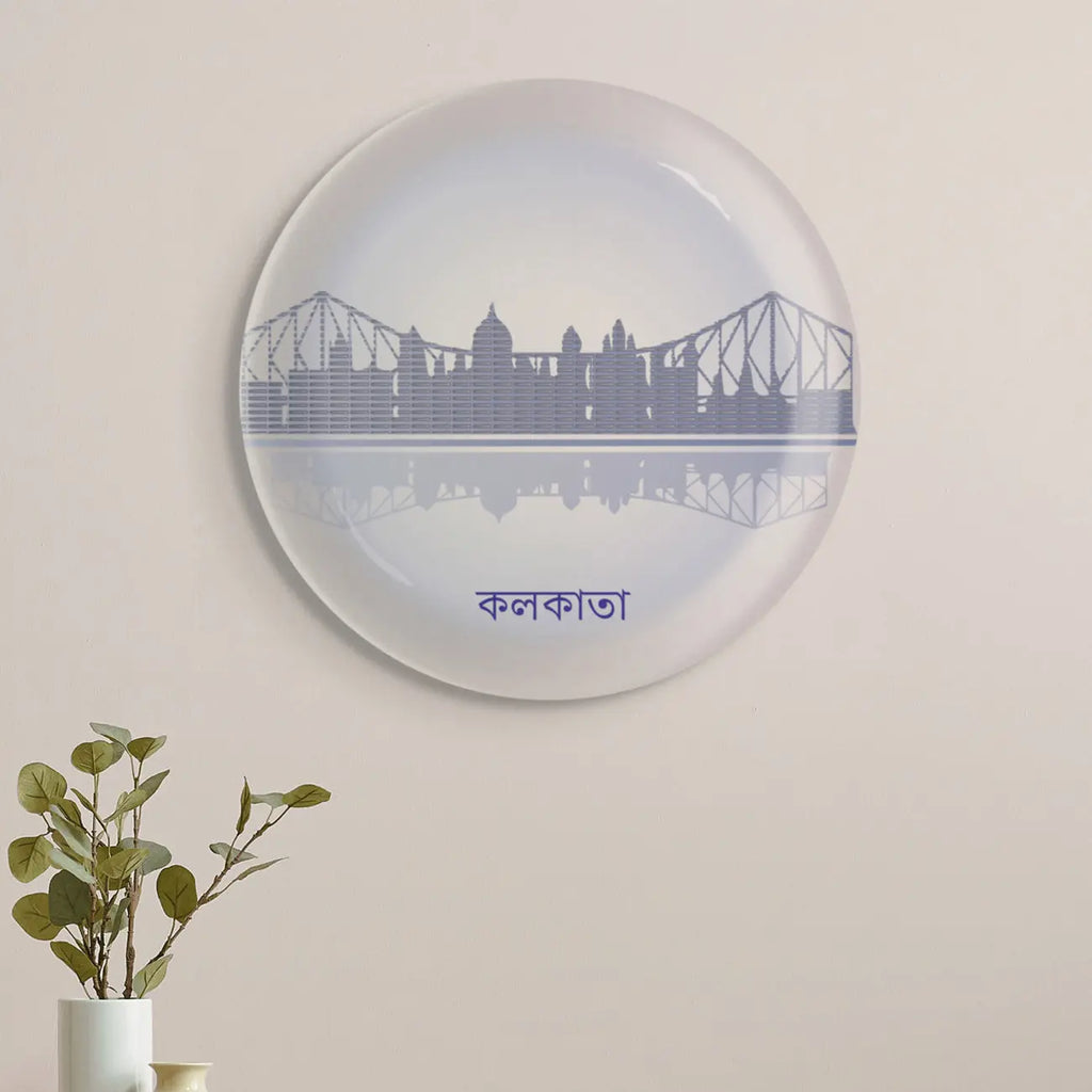 Urban Dreamscapes: Cityscape Kolkata Artistry porcelain plate - Harshita Craft