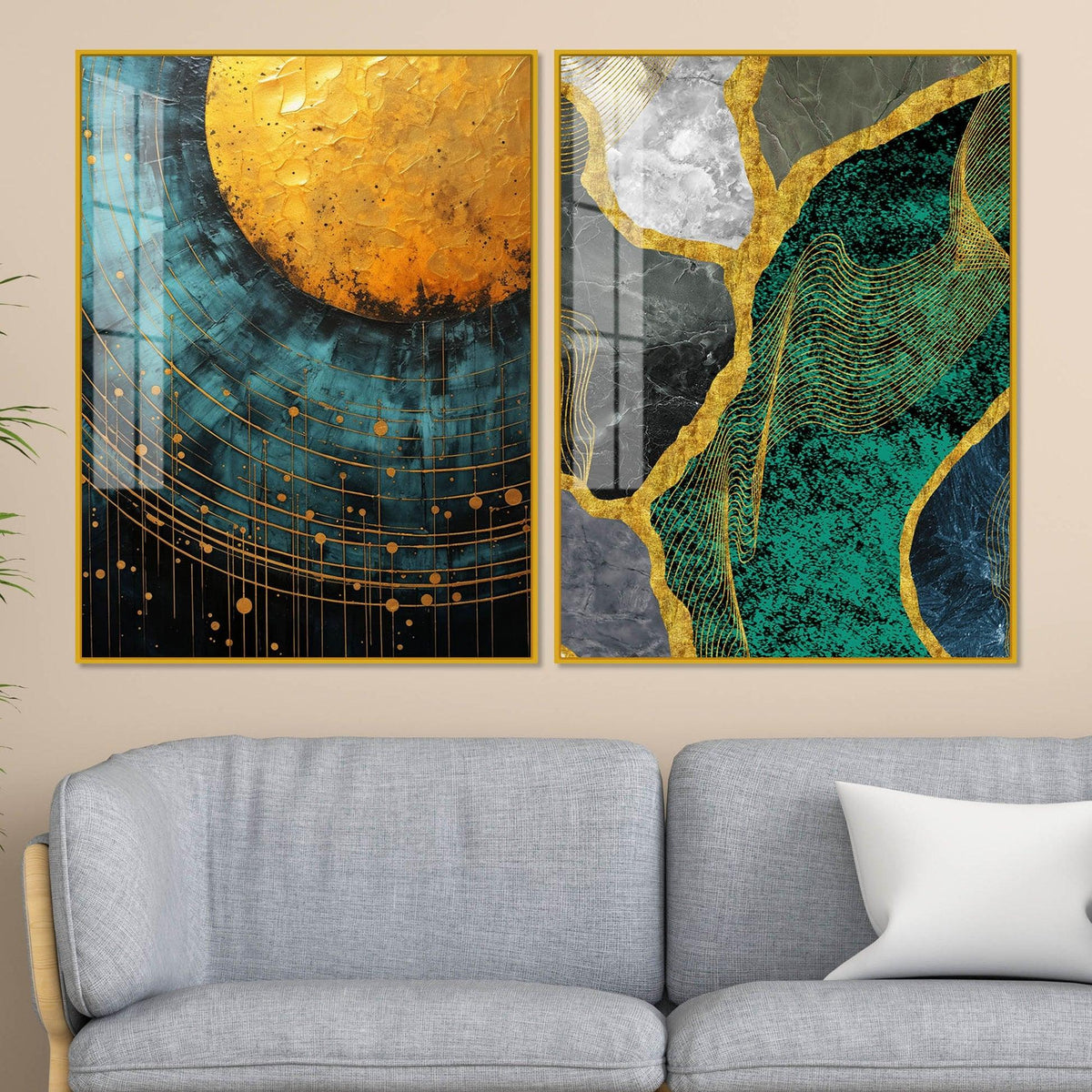Modern Turquoise Artistic Art Acrylic Floating Wall Painting Set Of 2 - Decor Mantra 