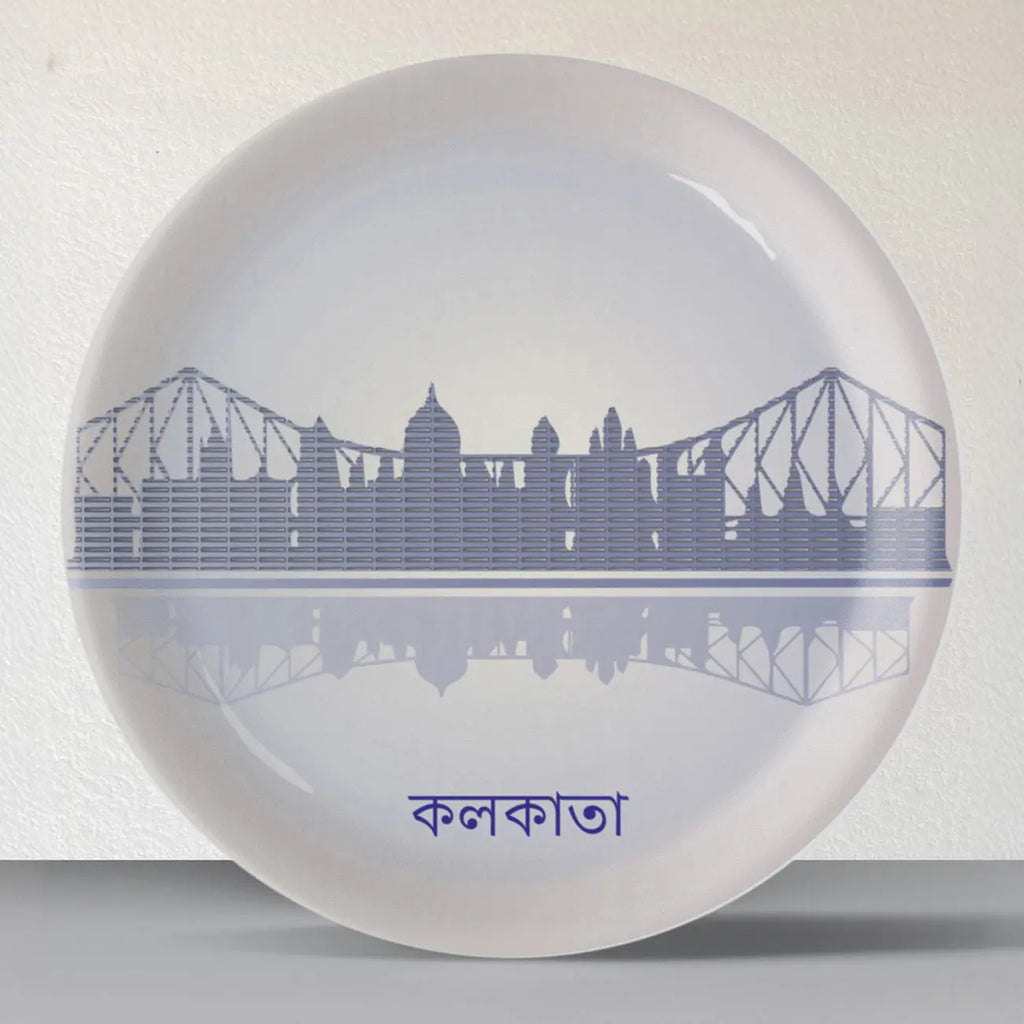 Urban Dreamscapes: Cityscape Kolkata Artistry porcelain plate - Harshita Craft