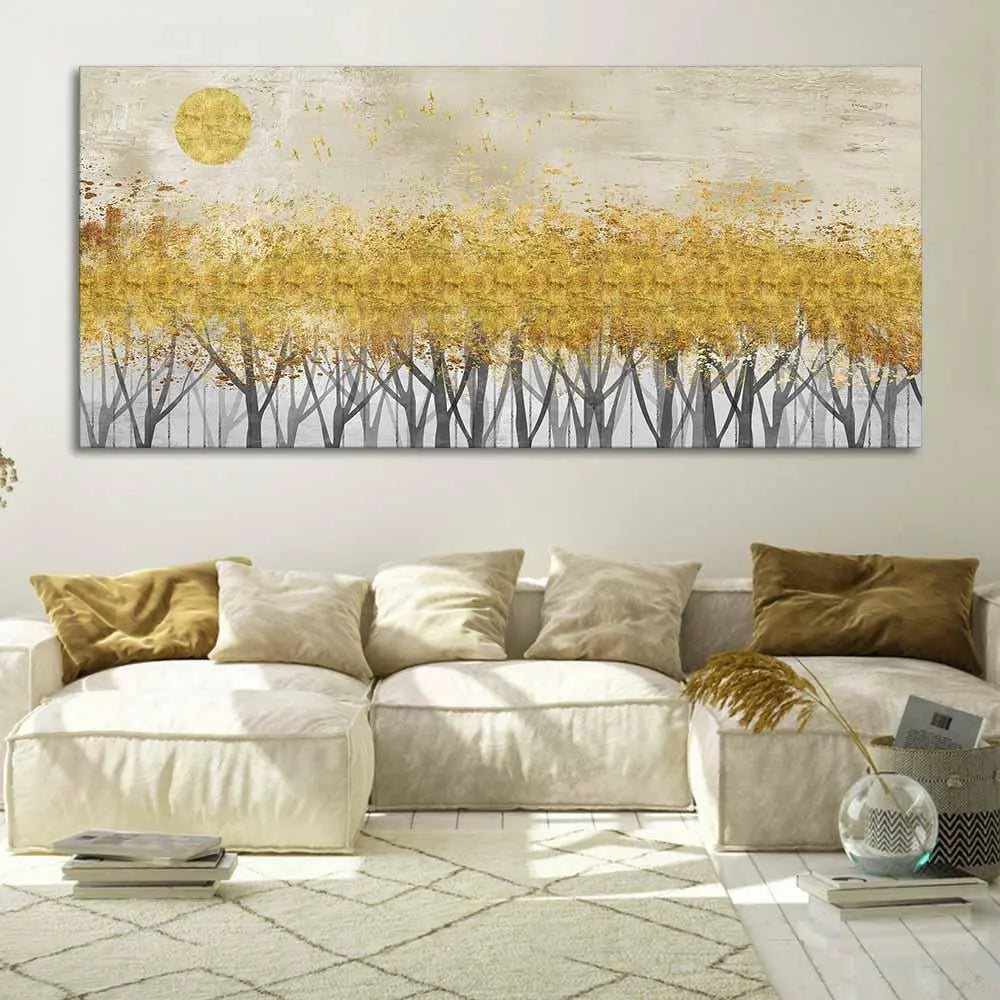 Golden Leaf Trees Canvas Wall Painting - Decor Mantra 