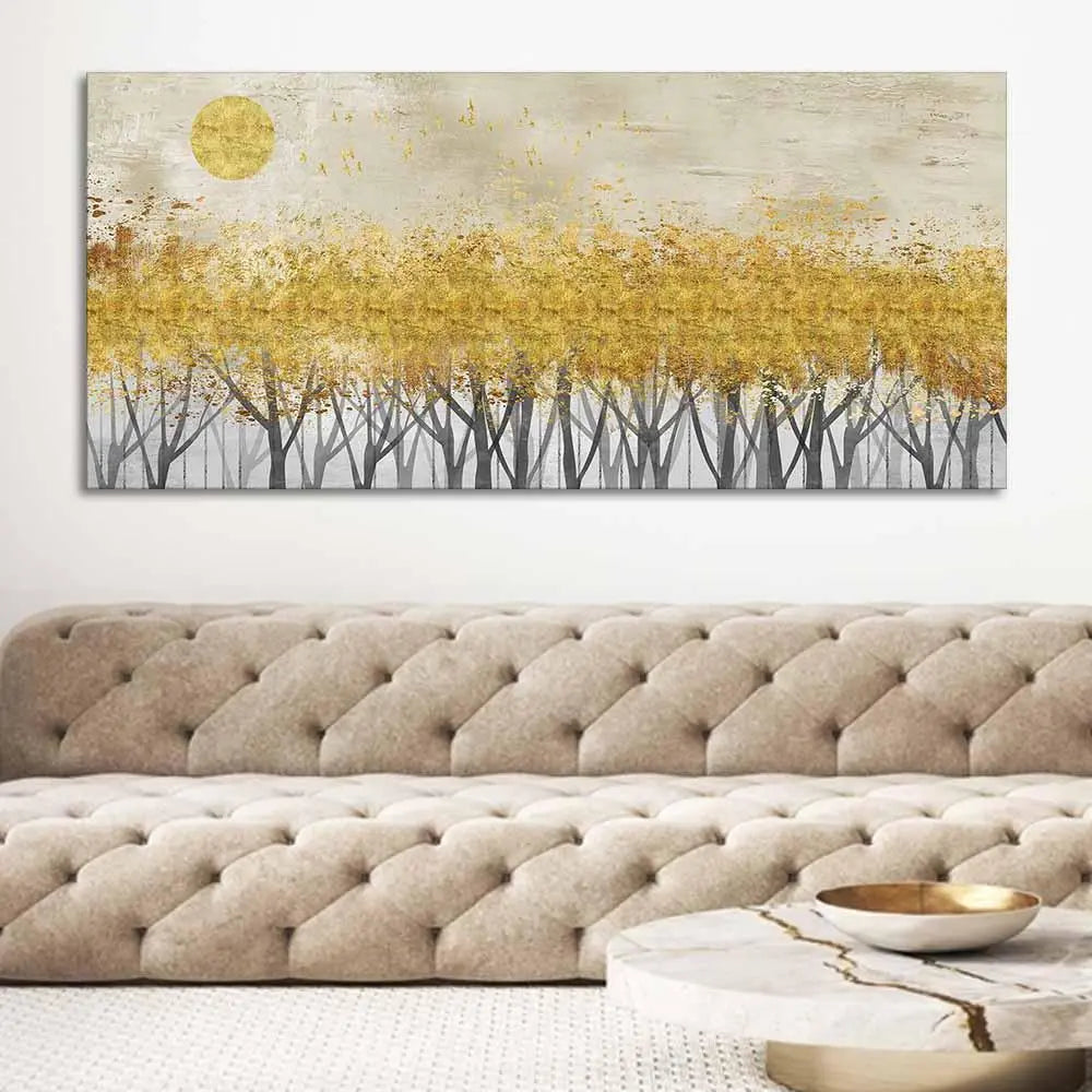 Golden Leaf Trees Canvas Wall Painting - Decor Mantra 