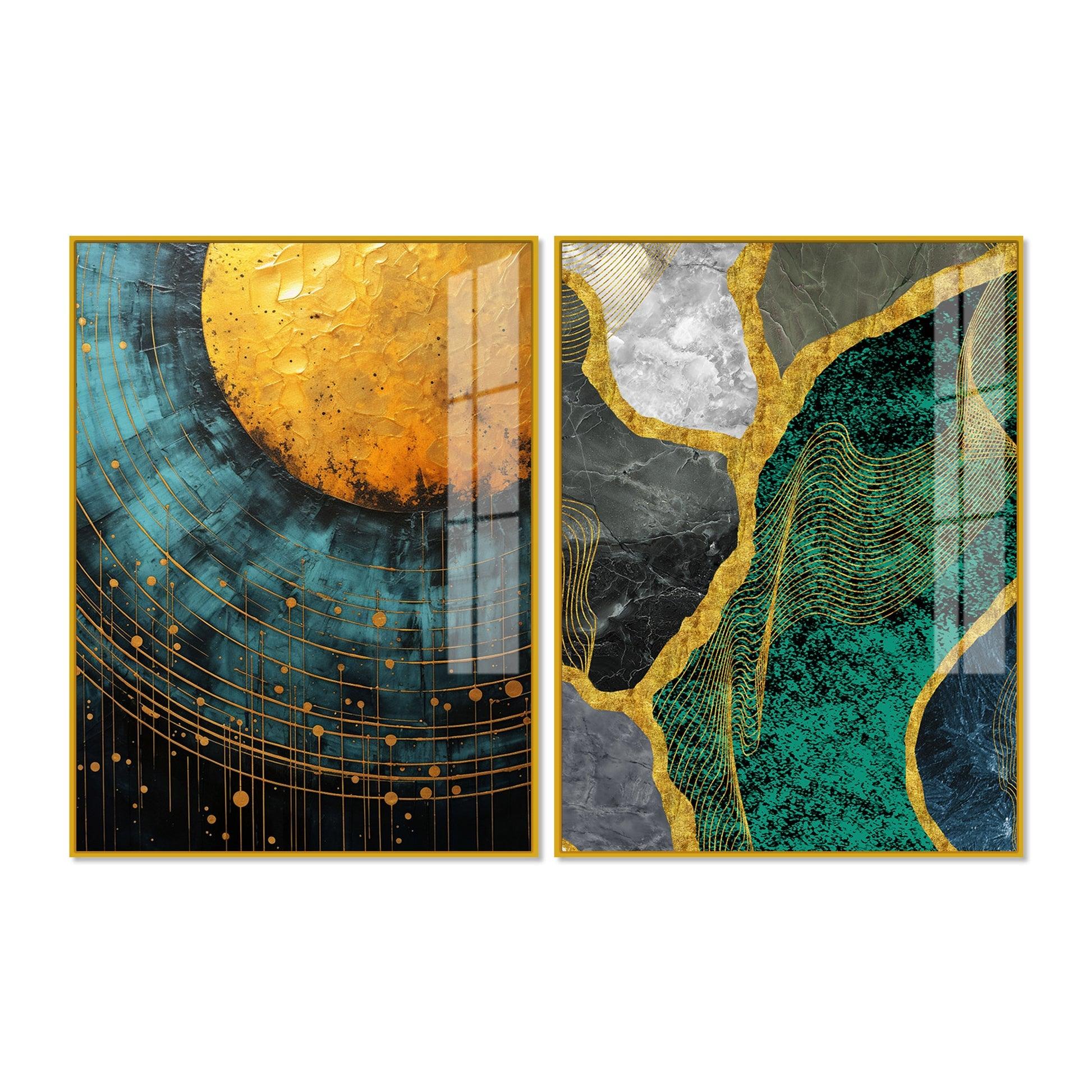 Modern Turquoise Artistic Art Acrylic Floating Wall Painting Set Of 2 - Decor Mantra 