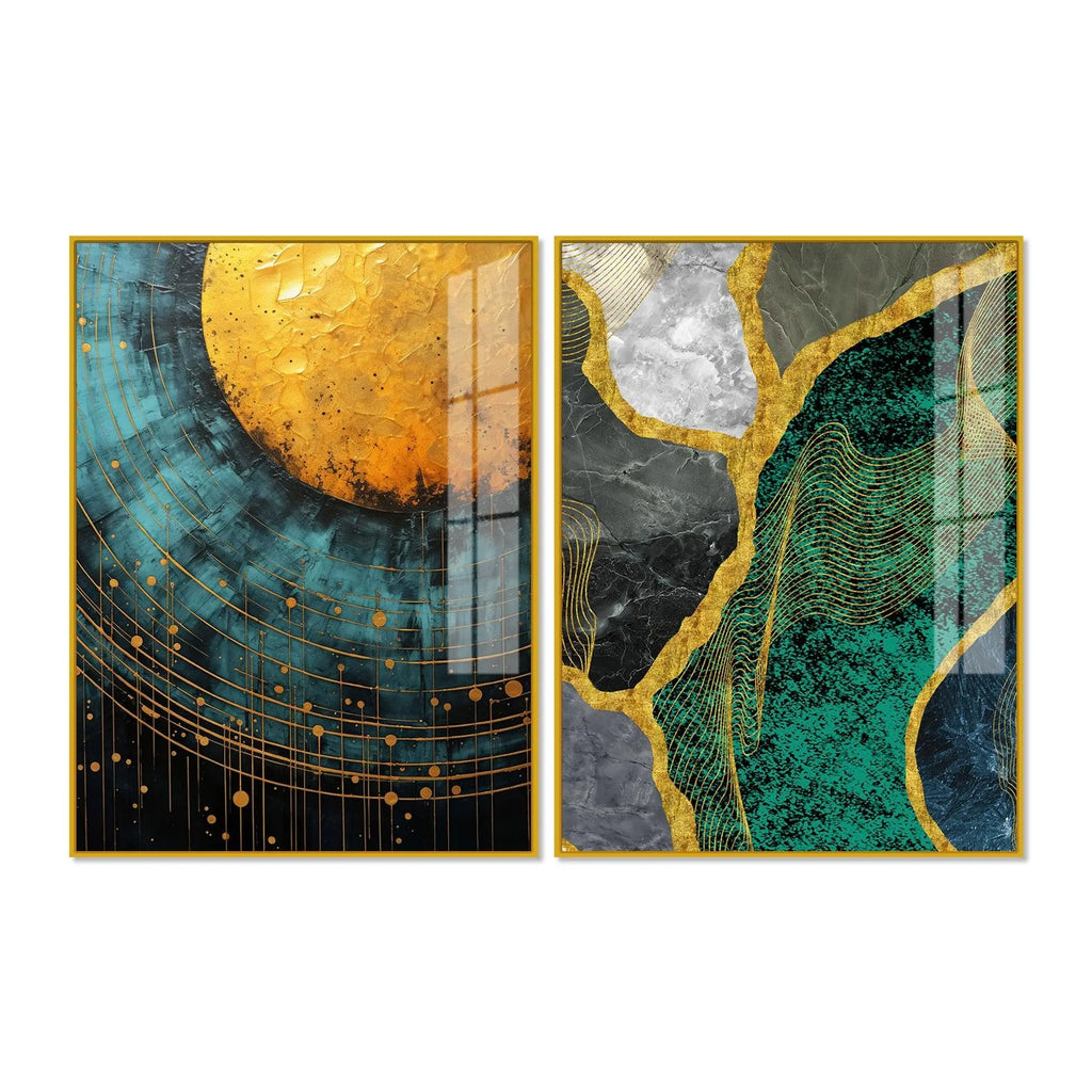 Modern Turquoise Artistic Art Acrylic Floating Wall Painting Set Of 2 - Decor Mantra 