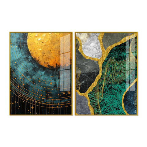 Modern Turquoise Artistic Art Acrylic Floating Wall Painting Set Of 2 - Decor Mantra 