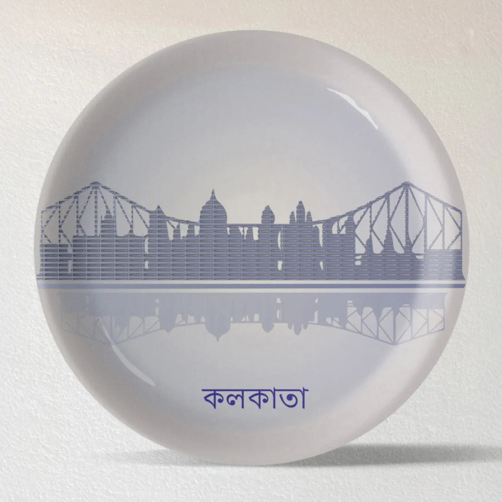 Urban Dreamscapes: Cityscape Kolkata Artistry porcelain plate - Harshita Craft