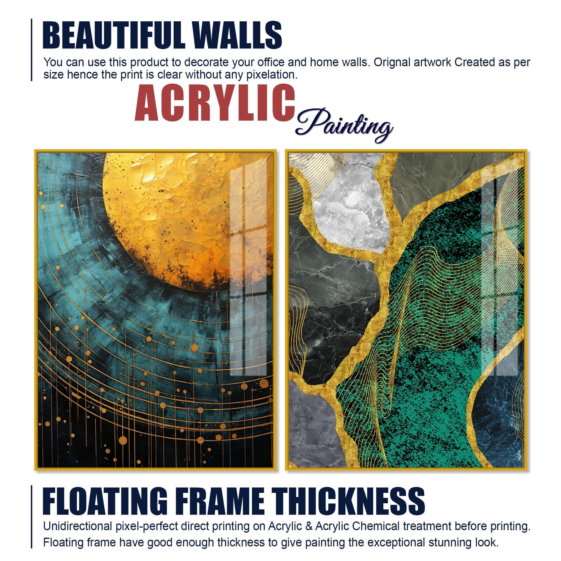 Modern Turquoise Artistic Art Acrylic Floating Wall Painting Set Of 2 - Decor Mantra 